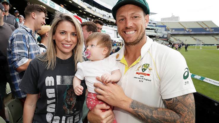 James Pattinson with Wife and daughter