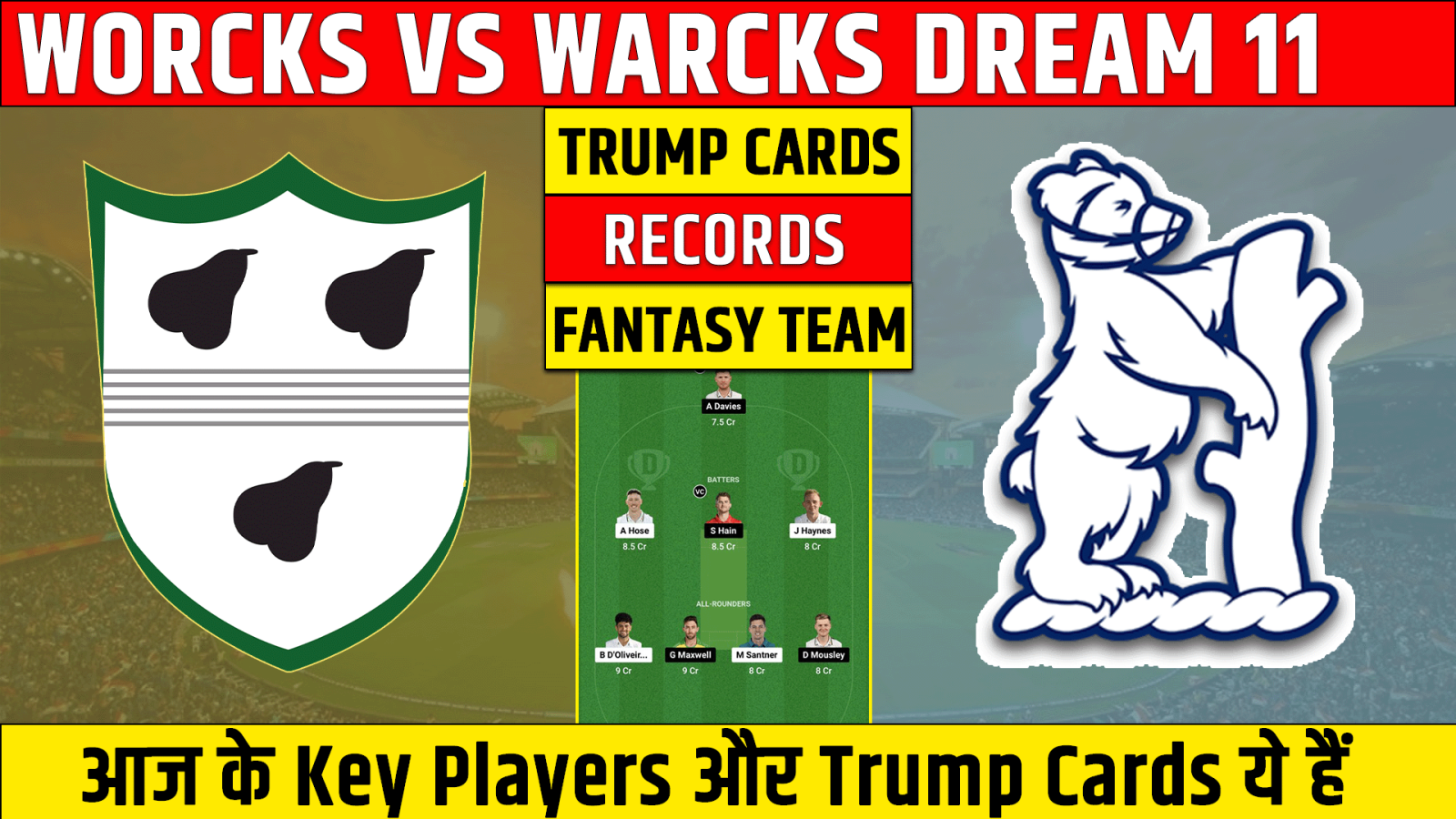 WORCS vs WARKS Dream11 Prediction